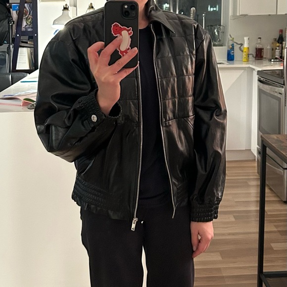 Sandro Smooth Black Leather Biker Jacket - Picture 5 of 9